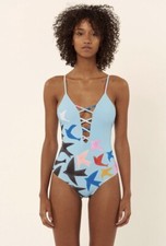 NWT 225 Sz XS Mara Hoffman Bird Lattice Blue One Piece Swimsuit
