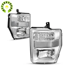 Fit 08-10 Ford F250 F350 F450 Super Duty Chrome Headlights Clear Corner Headlamp