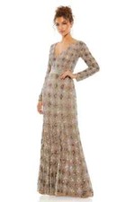 Mac Duggal Mocha Long Sleeve Lattice Sequin Beaded Trumpet Gown Size 6 $598