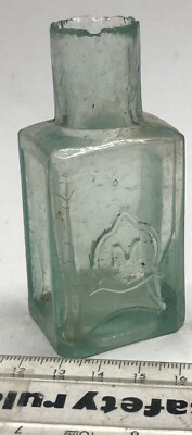 1890 s Unusual Sheared Lip Glass MORRELL S INK Bottle in  Aqua Glass (G999)