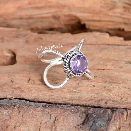 Bague Boho En Argent Sterling 925 Avec Améthyste Violette Ovale - Taille Réglable, Fait Main