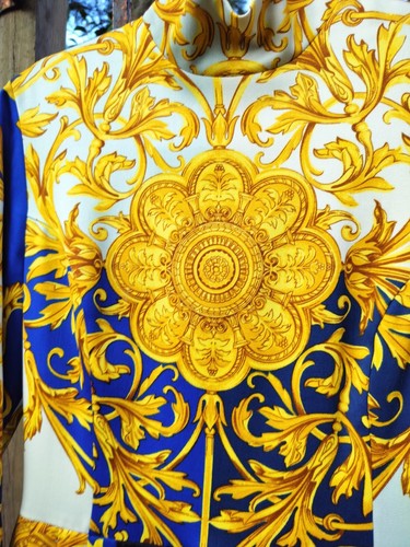 Vintage GIANNI VERSACE Versus Blue Gold  Print Long Sleeve Dress XS Small Sz 2 - Picture 11 of 14