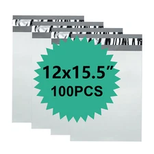 100 Poly 12x15.5 White Poly Mailers Shipping Envelopes Mailing Bags 2.5 Mil