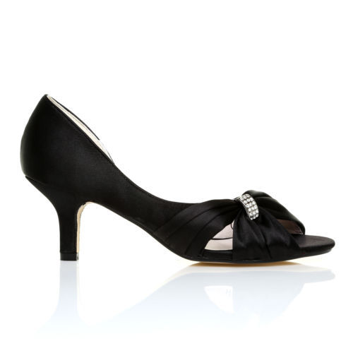 Damen-Pumps niedriger mittlerer Kätzchenabsatz Damen-Slipper Peep Toe Braut Abschlussball Partyschuh - Bild 9 von 43