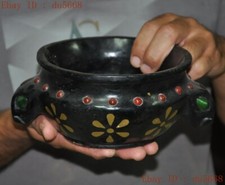 China Meteorite iron (black magnet) Inlay gem Ox head statue Tea cup Bowl Bowls