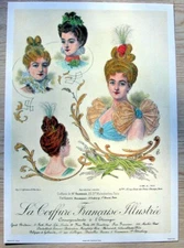 French Fashion Coiffures Edwardian Hairdos w/ Fancy Bows Italy Print 11668 10x14