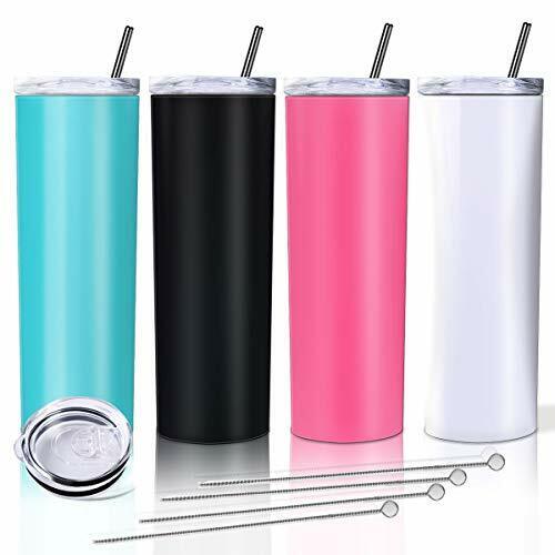 Zonegrace 4 pack Mix Color Skinny Tumbler with straws,Double Assorted  Colors