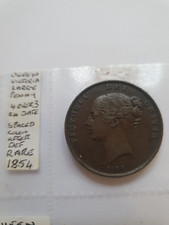 1854. Queen Victoria young head one Large penny coin Very Rare