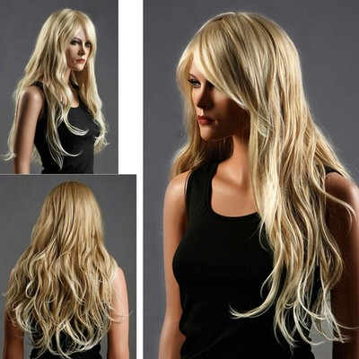 Ladies Wig Like Human Hair Blond Hair Female Curly Long Cosplay Party