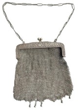 Sac ancien résille métal argenté ART NOUVEAU feuillages Acanthe Metal mesh bag