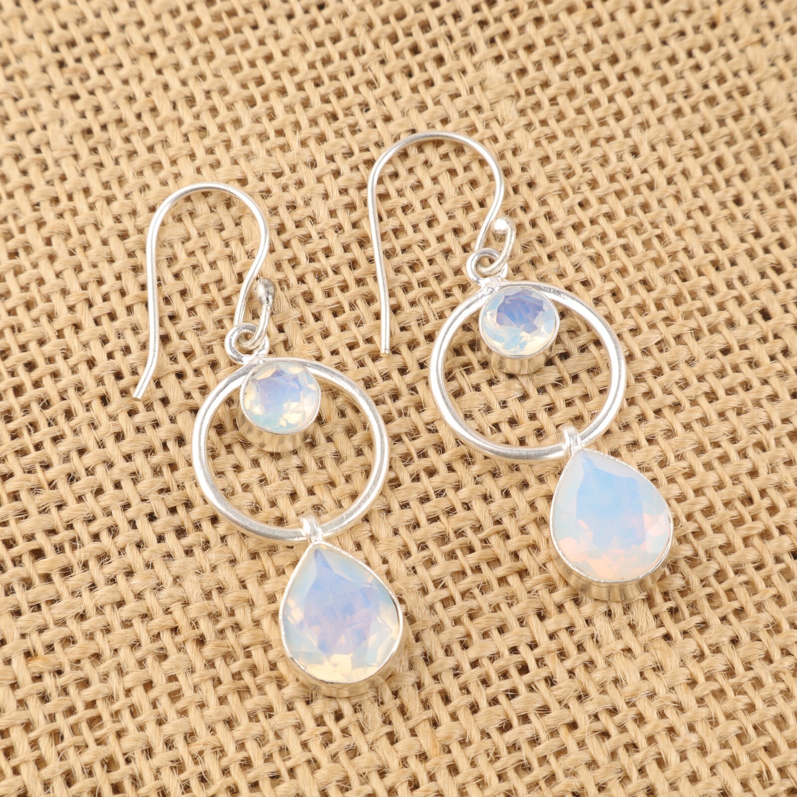 925 Silver Opal Bezel Dangle Earrings for Daughter’s Birthday Jewelry Gift