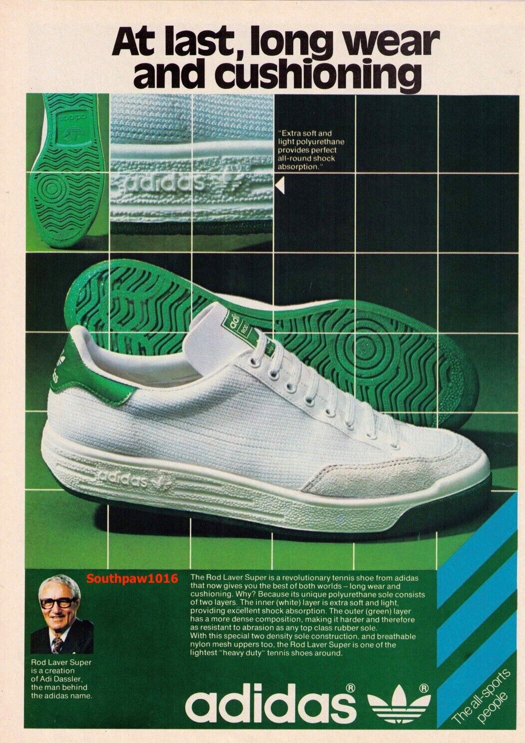 Voorkeursbehandeling Afsnijden Meetbaar 1970's Classic Adidas Rod Laver Tennis Shoe Reproduction Print Ad | eBay