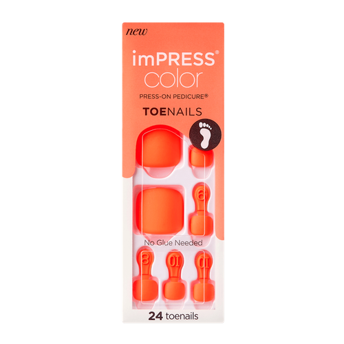 2x KISS IMPRESS PRESS ON PEDICURE TOE NAILS ONE STEP PEDICURE NEON GREEN & CORAL - Picture 2 of 5