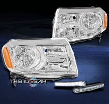 For 2012-2015 Honda Pilot Chrome Replacement Headlights Lamp w/LED DRL Kit LH+RH