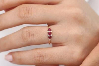 Memory Goldring Kombination aus 3 Rubin 0,33ct & 6 Brillanten 0,04ct 14K 585er - Bild 1 von 4