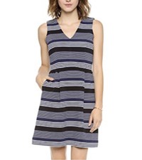 Madewell V Neck Othman Ridge Striped A-Line Dress Womens Size XS Navy White