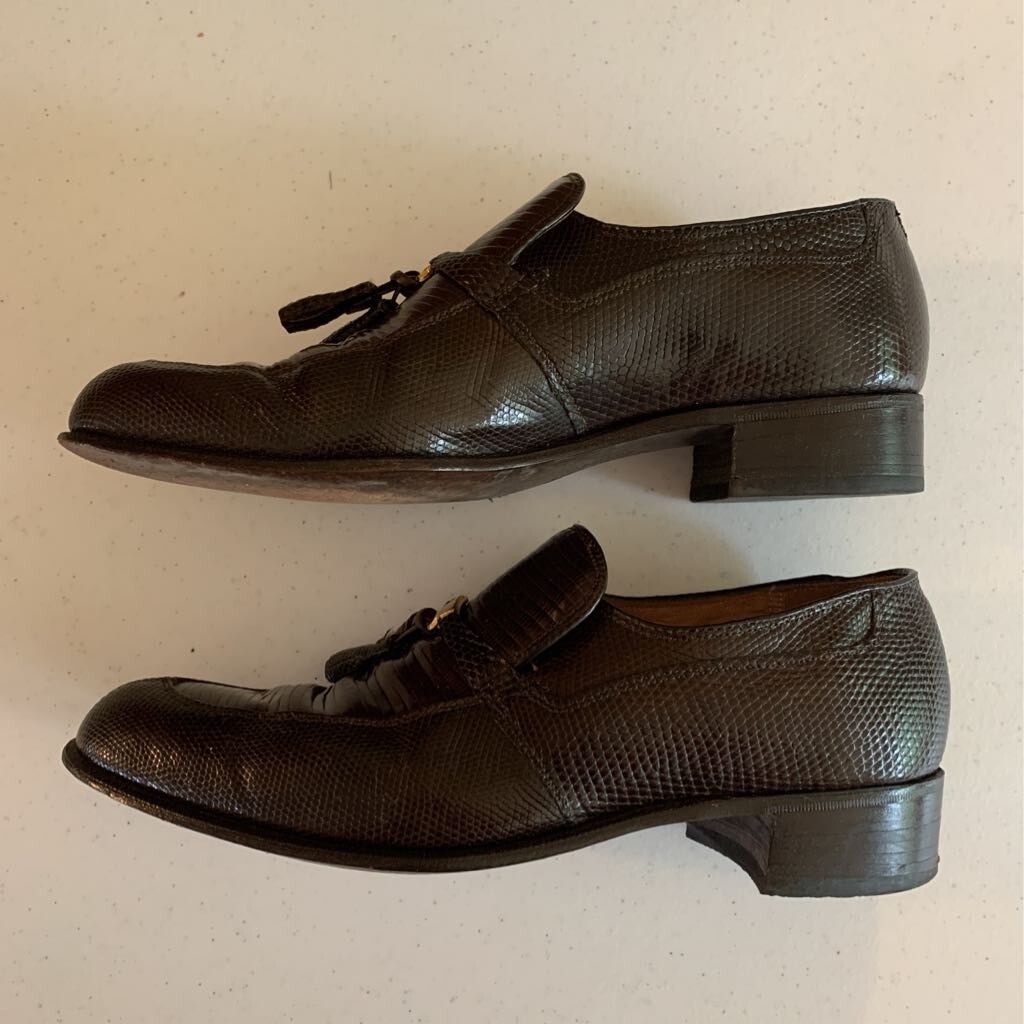 Johnston & Murphy Mens Aristocraft Tassel Loafer Dress Shoes Brown Lizard Emboss Vintage 70s Johnston & Murphy Aristocraft Black Faux Reptile  main image 3