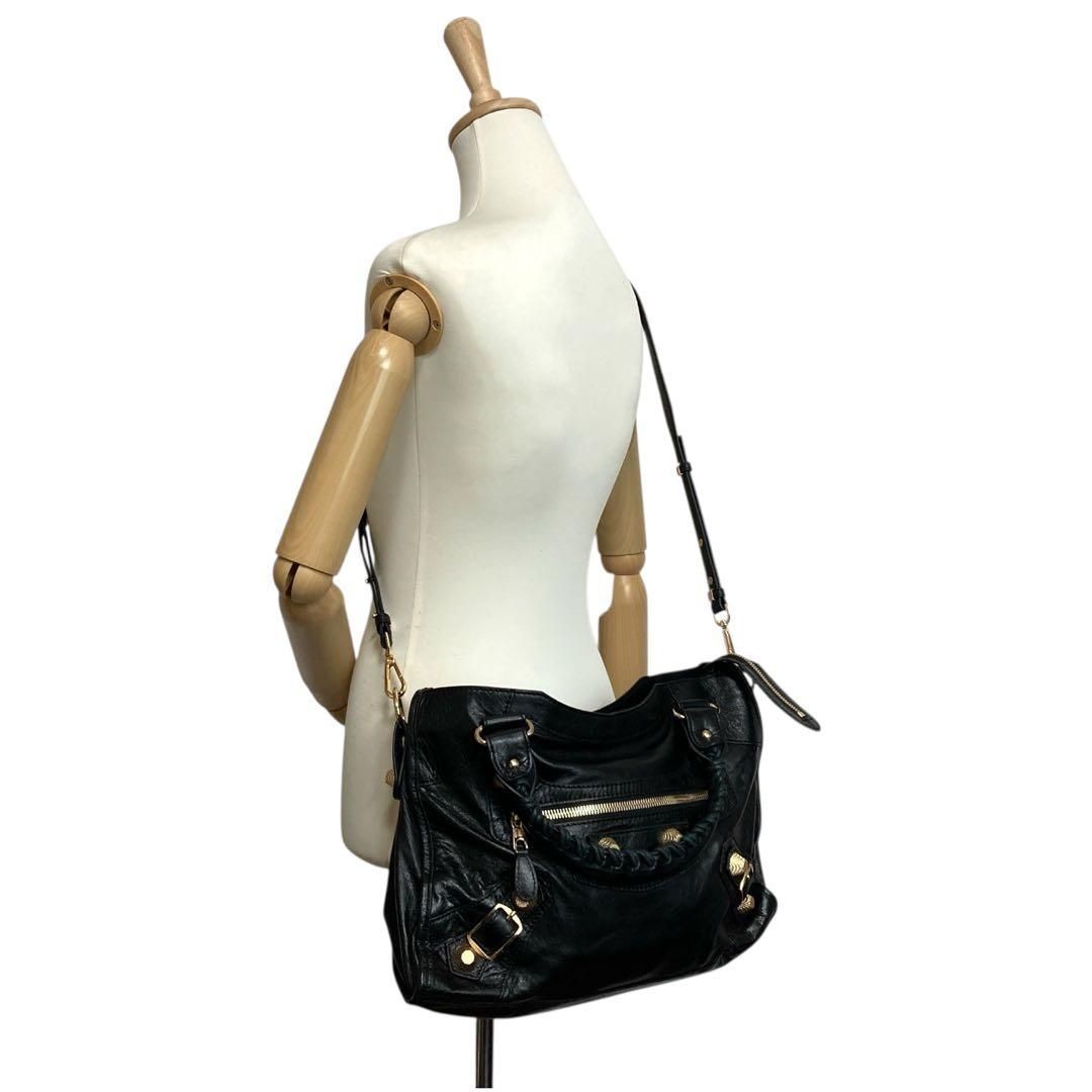 Balenciaga Giant City Black Leather 2Way Handbag Shoulder Bag Used Japan thumbnail 15