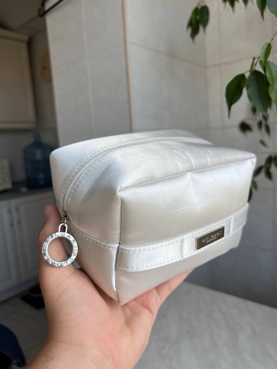 BVLGARI PARFUMS MAKEUP CASE /TRAVEL POUCH GEOMETRIC BAG Used White