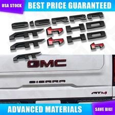 2019-2024 AT4 HD Overlay Letters Emblem Fit for Sierra 2500HD 3500HD Black Red