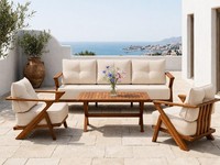 Gartenlounge Set 3-Sitzer Sofa Sessel Beige Kissen Komfort Couchtisch