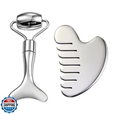 AAJP Gua Sha Facial Tools and Face Roller Set, Stainless Steel Fa