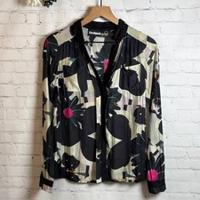 DESIGUAL by Christian Lacroix Silk Blend Button Floral Blouse 47C2L00 size small