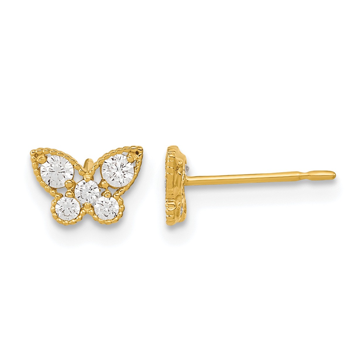 Real 14k Yellow Gold Polished 4.85x6.9mm Madi K Kids CZ Butterfly Post Earrings