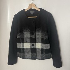 Pendelton Blue Label Wool Blend Button Plaid Blk Gray Lined Wool Jacket Sz S