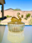 Jeanette Marigold Iridescent Swan Powder Trinket Covered Dish Lipstick Holder