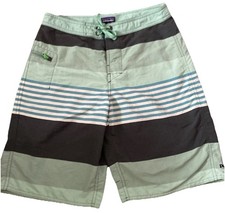 Patagonia Greens Striped Tie Button Board Shorts Swim Trunks Kids Size 14