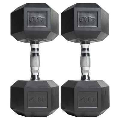 CAP Barbell, 40lb Coated Rubber Hex Dumbbell, Pair, Prevent Rolling FREE SHIP US