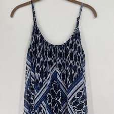 Express Size XS Blue Maxi Midi Dress Overlay Tribal Print 