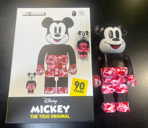 BAPE Mickey Mouse 90 years Pink/Black Camo 400% ➕100% BEARBRICK Medicom Toy Set