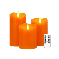 Flameless Candles Lights, Set of 3 Orange Flickering LED Candles with Remote ...