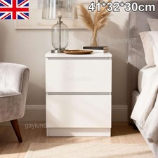 Bedside 2 Drawer Storage Cabinet White Chest of Drawers Side Table Shelf Bedroom