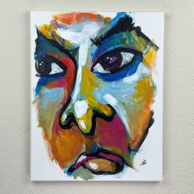 Original Abstract Face Painting Woman 11x14 Loose Brush Strokes Canvas Wall Art