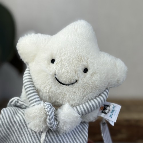 Jellycat Little Star Soother - White Star And Grey Striped Neutral Comforter - Picture 2 of 6