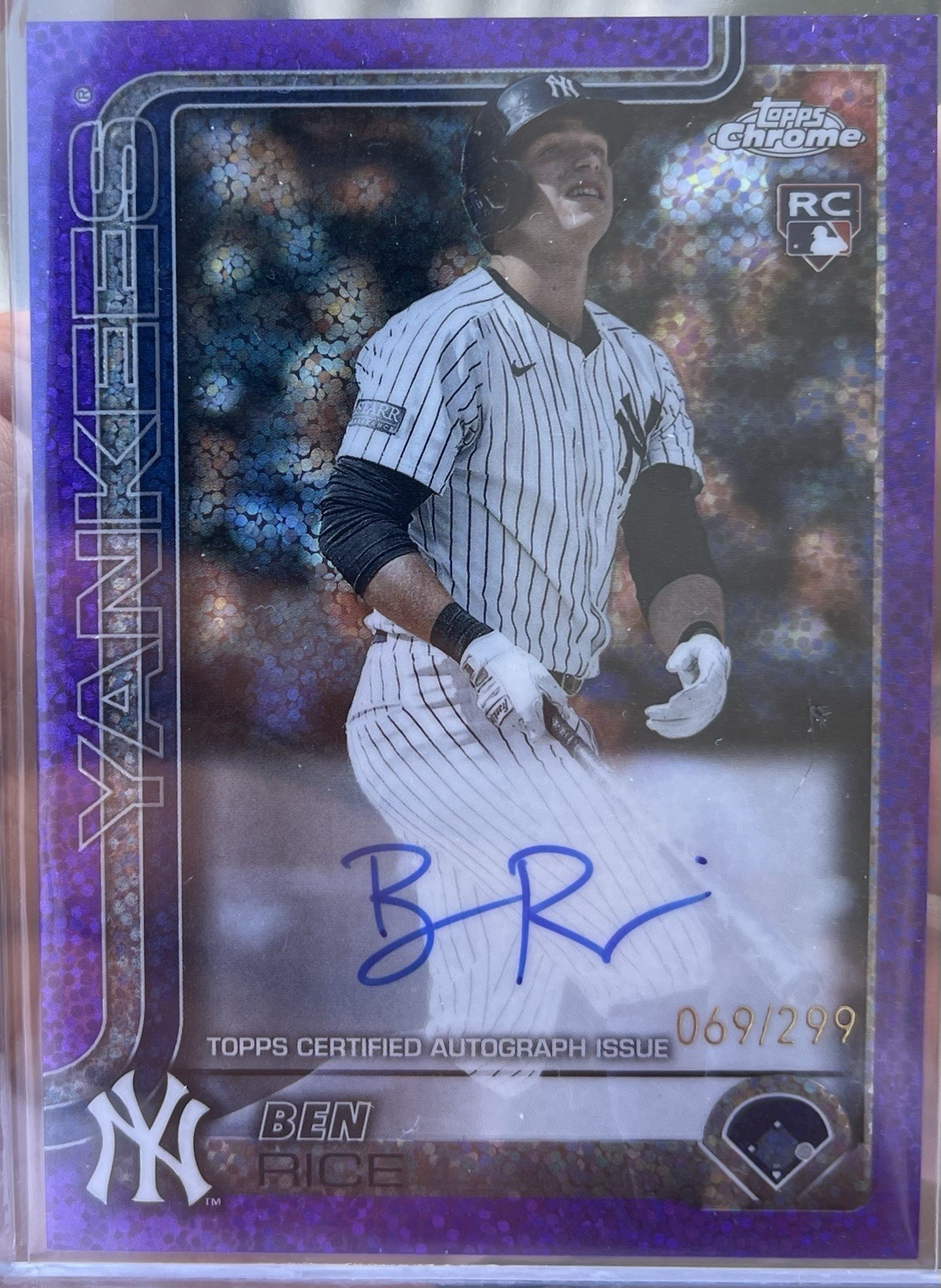 Ben Rice 2025 Topps Chrome Rookie AUTO 69/299 Purple Speckle Refractor