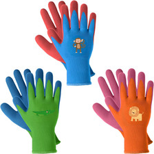 Kids Gardening Gloves 3 Pairs, Rubber Coated Yard Work Gloves Waterproof Dura...