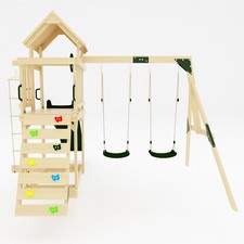 Garden Wooden Outdoor Playset Swing Set with Slide, Climbing Ladder, Telescope