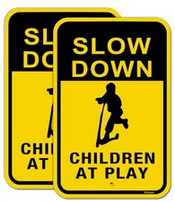 Slow Down Children at Play Sign 2 Pack , Slow Down Kids Playing Signs,12 x 18