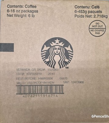 MAY 2026 lot of 6 Starbucks Coffee, Vernanda Blend, Ground 1 lb Bag 6 lbs total