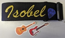 Pre-personalised Black Guitar Strap "Isobel" with Pick