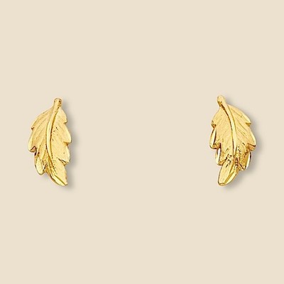 14K massive Gelbgold Blatt Ohrstecker klein Natur inspiriert 0,8g