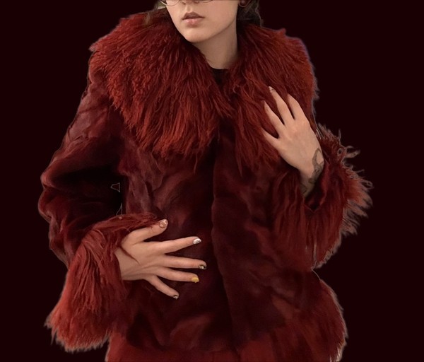 Vintage Burgundy Mongolian Lamb Fur Trim Jacket 