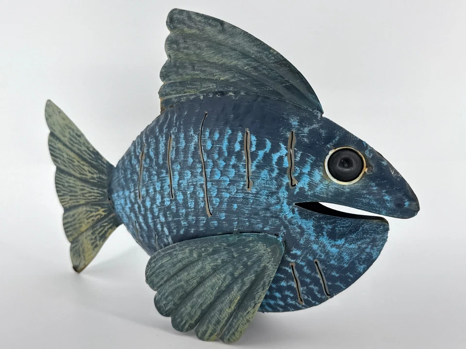 Blue Metal Fish Sculpture Coastal Nautical Wall Decor 12" Lake Cabin Art Beach - Image 2 of 4