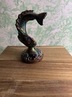 Vintage Fenton Art Glass Black Carnival Glass Jumping Fish Figurine