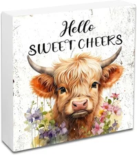 Highland Cow Bathroom Decor Hello Sweet Cheeks Wooden Box Rustic Western Home De