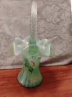 Fenton 95th Anniversary Hand Painted Art Glass Willow Green Basket 10" H